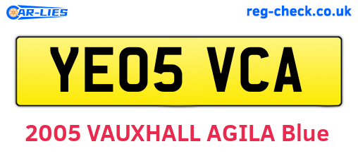 YE05VCA are the vehicle registration plates.