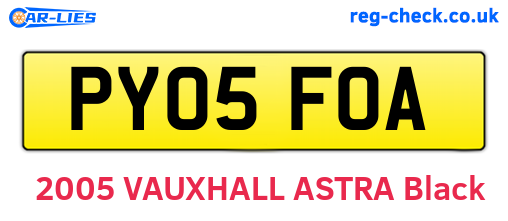 PY05FOA are the vehicle registration plates.