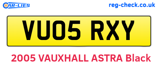 VU05RXY are the vehicle registration plates.