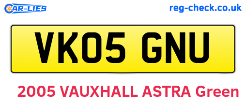 VK05GNU are the vehicle registration plates.