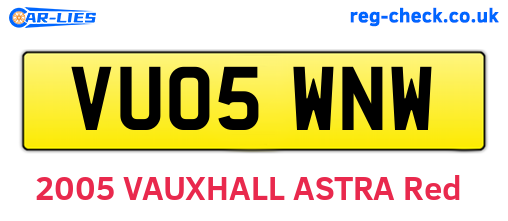 VU05WNW are the vehicle registration plates.