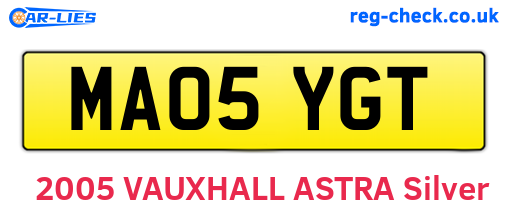 MA05YGT are the vehicle registration plates.