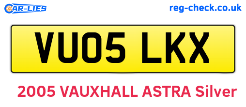 VU05LKX are the vehicle registration plates.