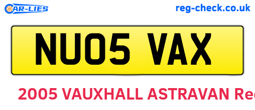 NU05VAX are the vehicle registration plates.