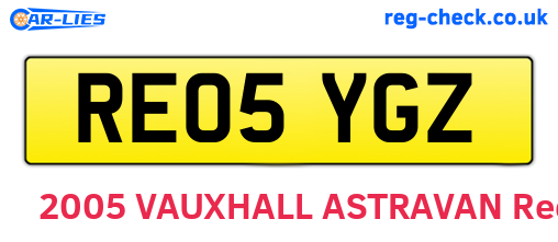 RE05YGZ are the vehicle registration plates.