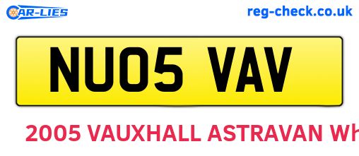 NU05VAV are the vehicle registration plates.