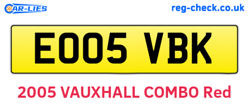 EO05VBK are the vehicle registration plates.