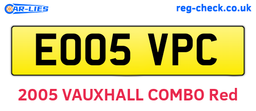 EO05VPC are the vehicle registration plates.