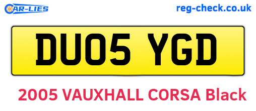 DU05YGD are the vehicle registration plates.