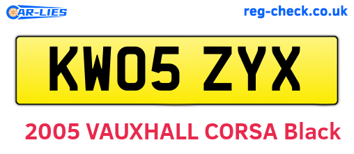 KW05ZYX are the vehicle registration plates.