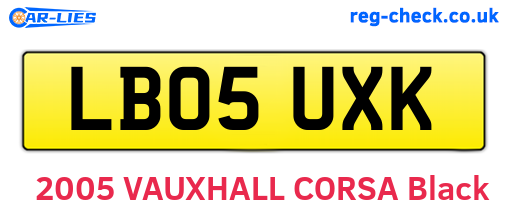 LB05UXK are the vehicle registration plates.