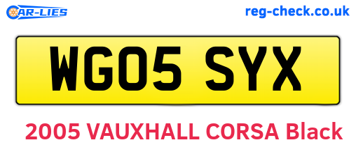 WG05SYX are the vehicle registration plates.