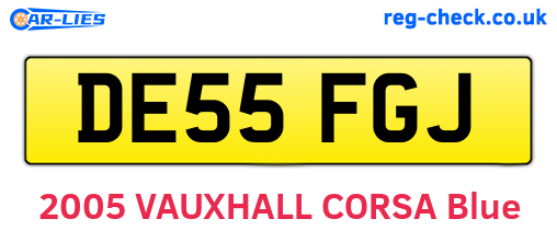 DE55FGJ are the vehicle registration plates.