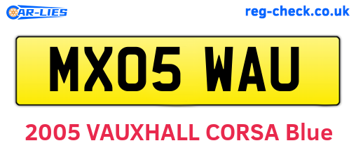 MX05WAU are the vehicle registration plates.