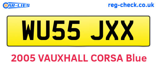 WU55JXX are the vehicle registration plates.
