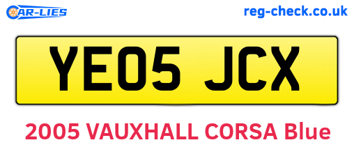 YE05JCX are the vehicle registration plates.