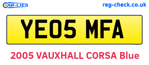 YE05MFA are the vehicle registration plates.