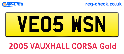 VE05WSN are the vehicle registration plates.