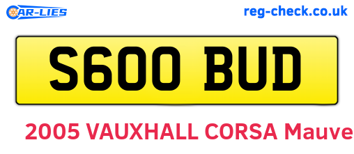 S600BUD are the vehicle registration plates.