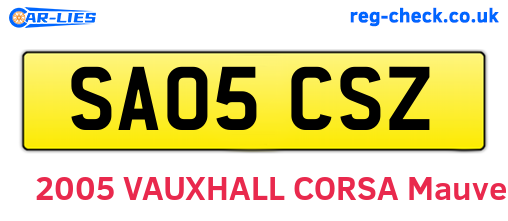 SA05CSZ are the vehicle registration plates.