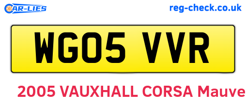 WG05VVR are the vehicle registration plates.