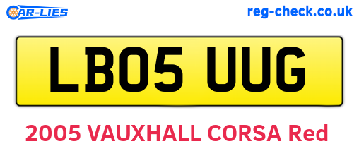 LB05UUG are the vehicle registration plates.