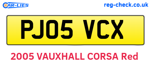 PJ05VCX are the vehicle registration plates.