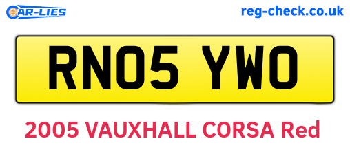RN05YWO are the vehicle registration plates.