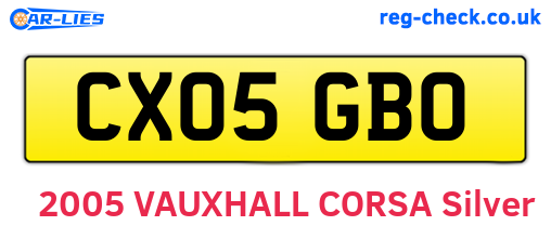 CX05GBO are the vehicle registration plates.