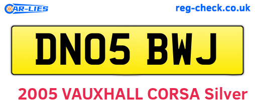 DN05BWJ are the vehicle registration plates.