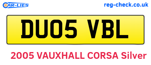 DU05VBL are the vehicle registration plates.
