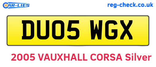 DU05WGX are the vehicle registration plates.