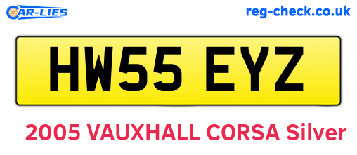 HW55EYZ are the vehicle registration plates.