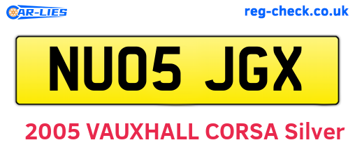 NU05JGX are the vehicle registration plates.