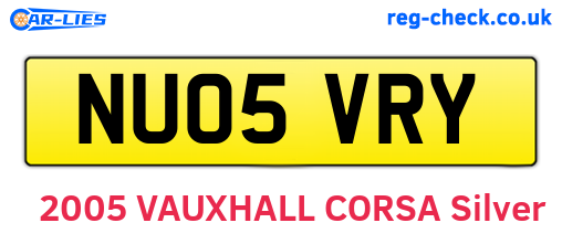 NU05VRY are the vehicle registration plates.
