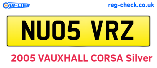 NU05VRZ are the vehicle registration plates.