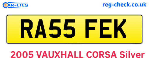 RA55FEK are the vehicle registration plates.