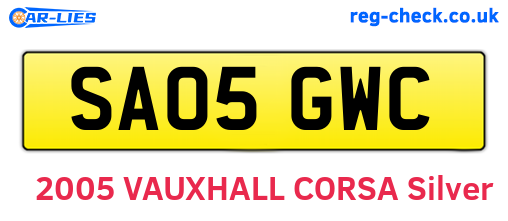 SA05GWC are the vehicle registration plates.