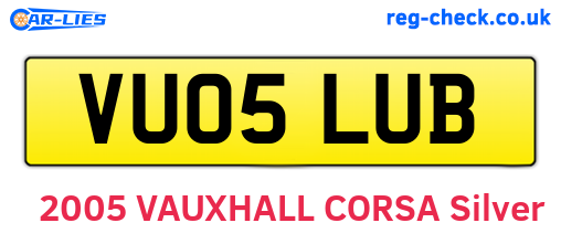 VU05LUB are the vehicle registration plates.