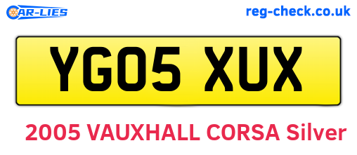 YG05XUX are the vehicle registration plates.