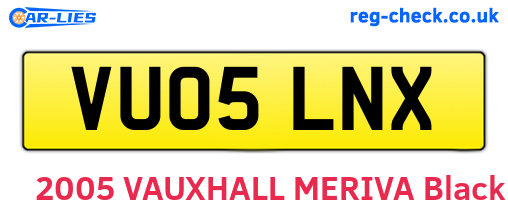 VU05LNX are the vehicle registration plates.