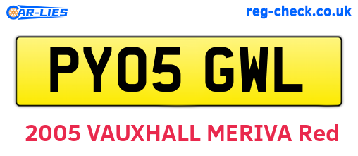 PY05GWL are the vehicle registration plates.