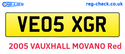 VE05XGR are the vehicle registration plates.