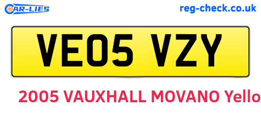 VE05VZY are the vehicle registration plates.