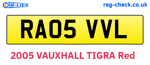 RA05VVL are the vehicle registration plates.