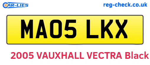 MA05LKX are the vehicle registration plates.