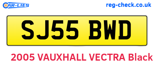 SJ55BWD are the vehicle registration plates.