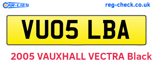VU05LBA are the vehicle registration plates.