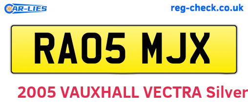 RA05MJX are the vehicle registration plates.