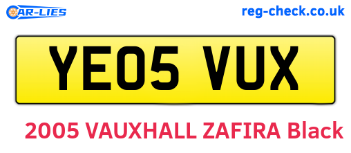 YE05VUX are the vehicle registration plates.